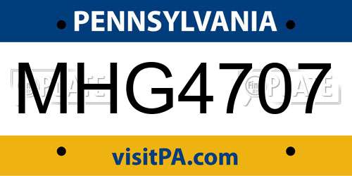 MHG4707 Pennsylvania License Plate