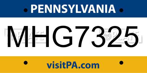 MHG7325 Pennsylvania License Plate