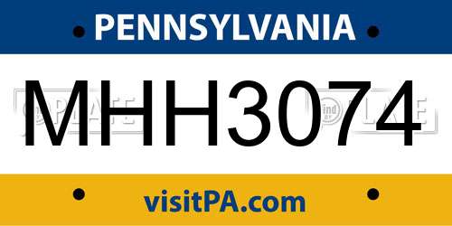 MHH3074 Pennsylvania License Plate