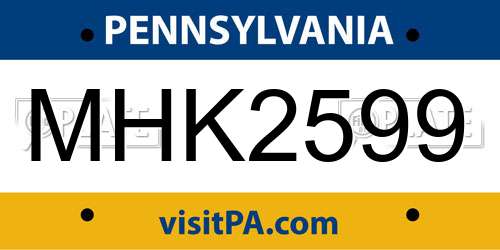 MHK2599 Pennsylvania License Plate