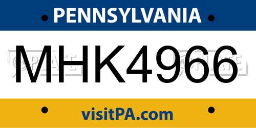 MHK4966 Pennsylvania License Plate