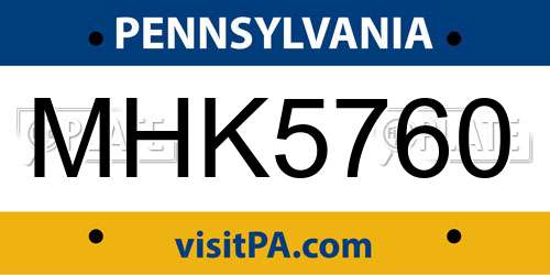 MHK5760 Pennsylvania License Plate
