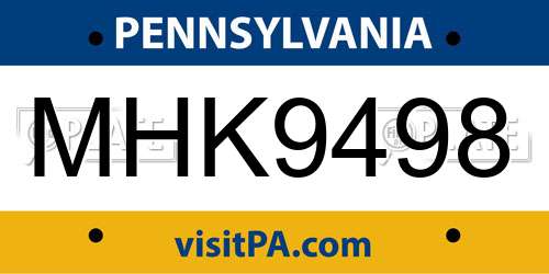 MHK9498 Pennsylvania License Plate