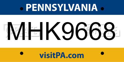 MHK9668 Pennsylvania License Plate