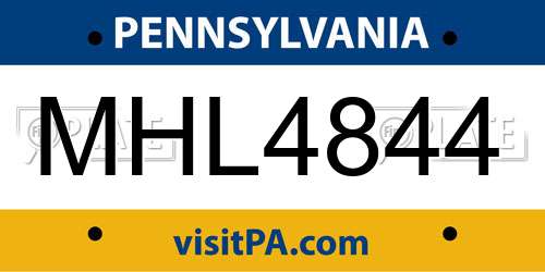 MHL4844 Pennsylvania License Plate