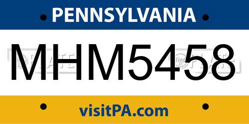 MHM5458 Pennsylvania License Plate