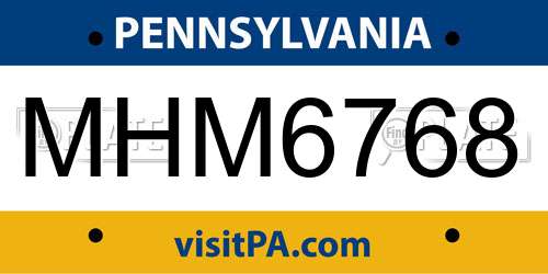 MHM6768 Pennsylvania License Plate