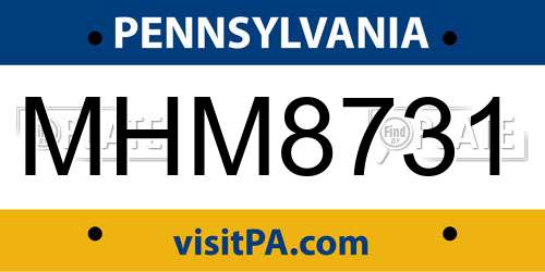 MHM8731 Pennsylvania License Plate