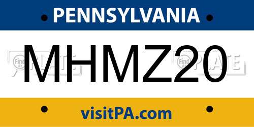 MHMZ20 Pennsylvania License Plate
