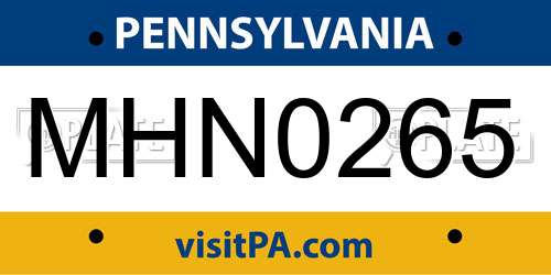 MHN0265 Pennsylvania License Plate