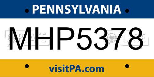 MHP5378 Pennsylvania License Plate