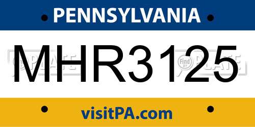 MHR3125 Pennsylvania License Plate