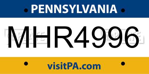MHR4996 Pennsylvania License Plate