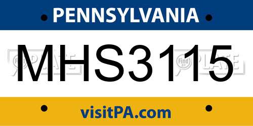 MHS3115 Pennsylvania License Plate
