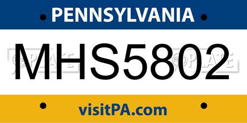 MHS5802 Pennsylvania License Plate