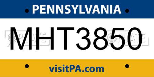 MHT3850 Pennsylvania License Plate