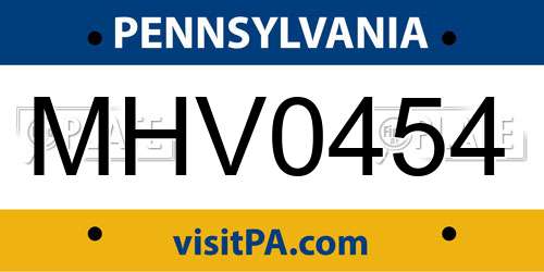 MHV0454 Pennsylvania License Plate