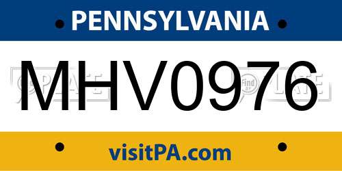 MHV0976 Pennsylvania License Plate
