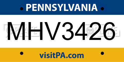 MHV3426 Pennsylvania License Plate