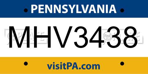 MHV3438 Pennsylvania License Plate