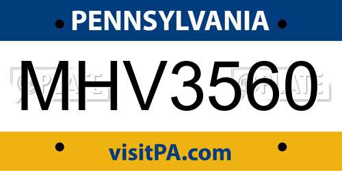MHV3560 Pennsylvania License Plate