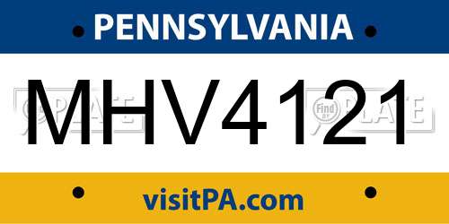 MHV4121 Pennsylvania License Plate