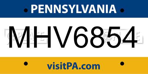 MHV6854 Pennsylvania License Plate