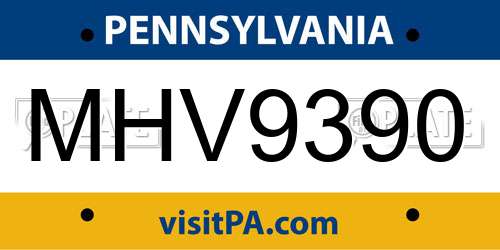MHV9390 Pennsylvania License Plate