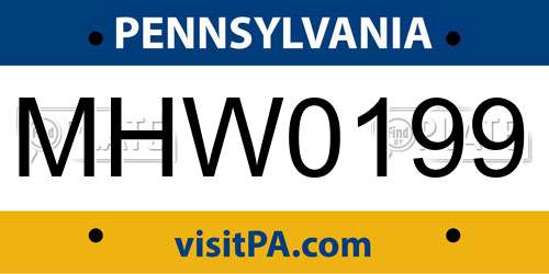 MHW0199 Pennsylvania License Plate