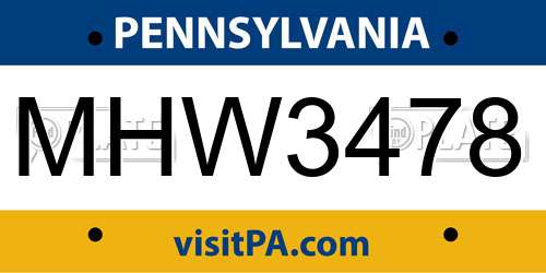 MHW3478 Pennsylvania License Plate