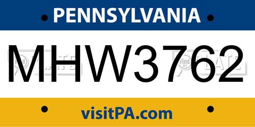 MHW3762 Pennsylvania License Plate