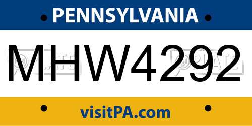 MHW4292 Pennsylvania License Plate