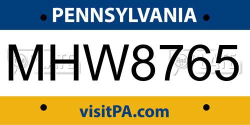 MHW8765 Pennsylvania License Plate