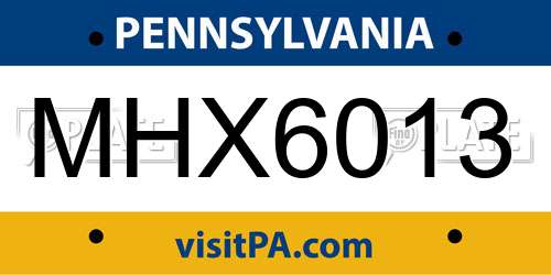 MHX6013 Pennsylvania License Plate