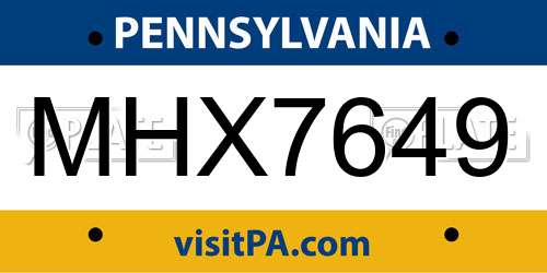 MHX7649 Pennsylvania License Plate