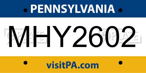 MHY2602 Pennsylvania License Plate