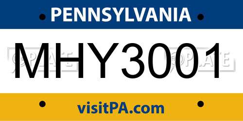 MHY3001 Pennsylvania License Plate