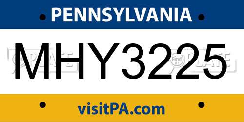 MHY3225 Pennsylvania License Plate