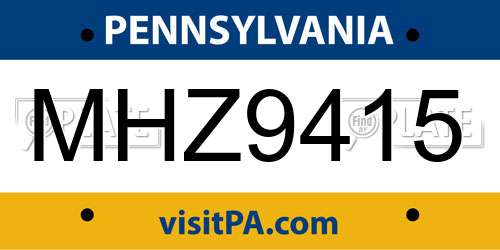 MHZ9415 Pennsylvania License Plate