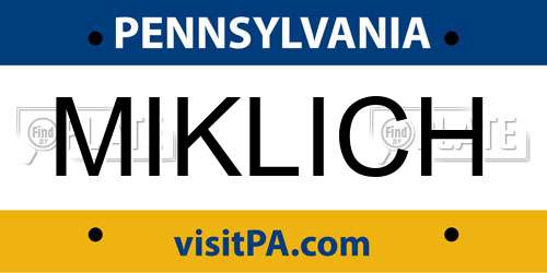 MIKLICH Pennsylvania License Plate
