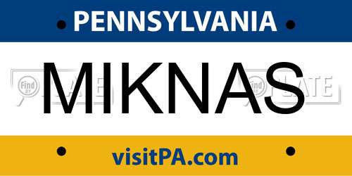 MIKNAS Pennsylvania License Plate
