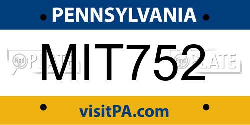 MIT752 Pennsylvania License Plate