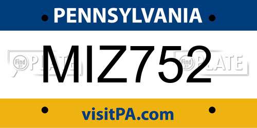 MIZ752 Pennsylvania License Plate