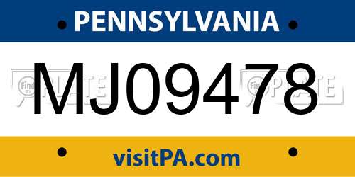 MJ09478 Pennsylvania License Plate
