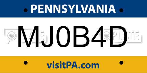 MJ0B4D Pennsylvania License Plate