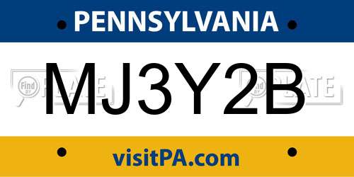 MJ3Y2B Pennsylvania License Plate