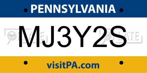 MJ3Y2S Pennsylvania License Plate