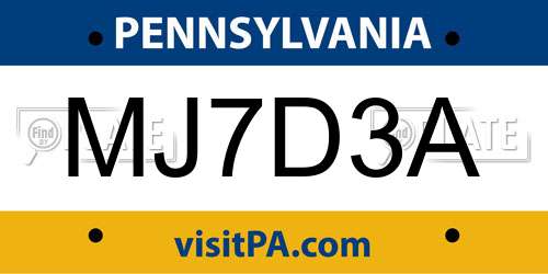 MJ7D3A Pennsylvania License Plate