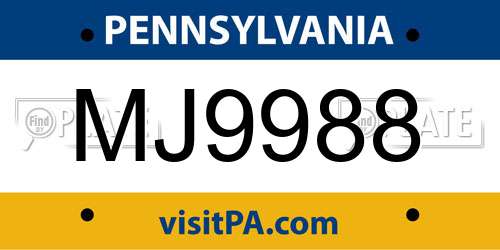 MJ9988 Pennsylvania License Plate