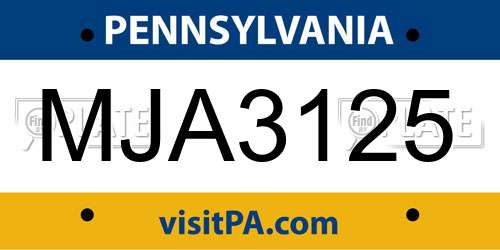 MJA3125 Pennsylvania License Plate